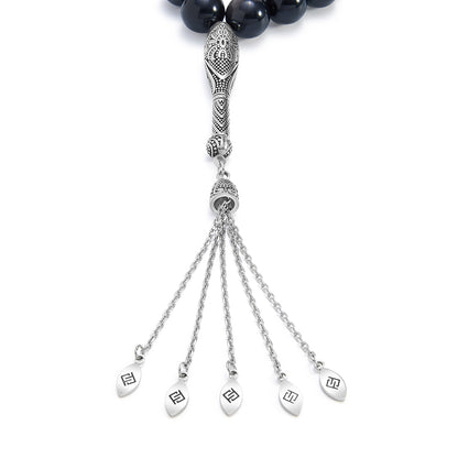 سبحة 33 اوبسديم فضى بيلية 12 مم طقم ستانلس ستيل عيار 316L مطلى فضي واسود