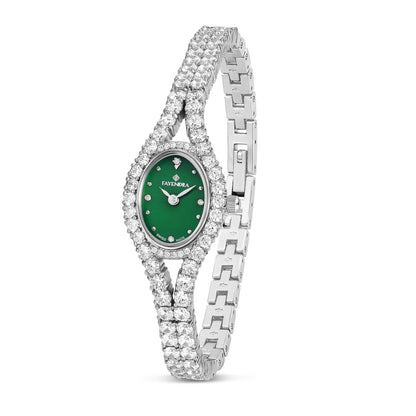 Stainless Steel 316L Watch Silver Color Embedded With White Zircon - GREEN MOP DIAL