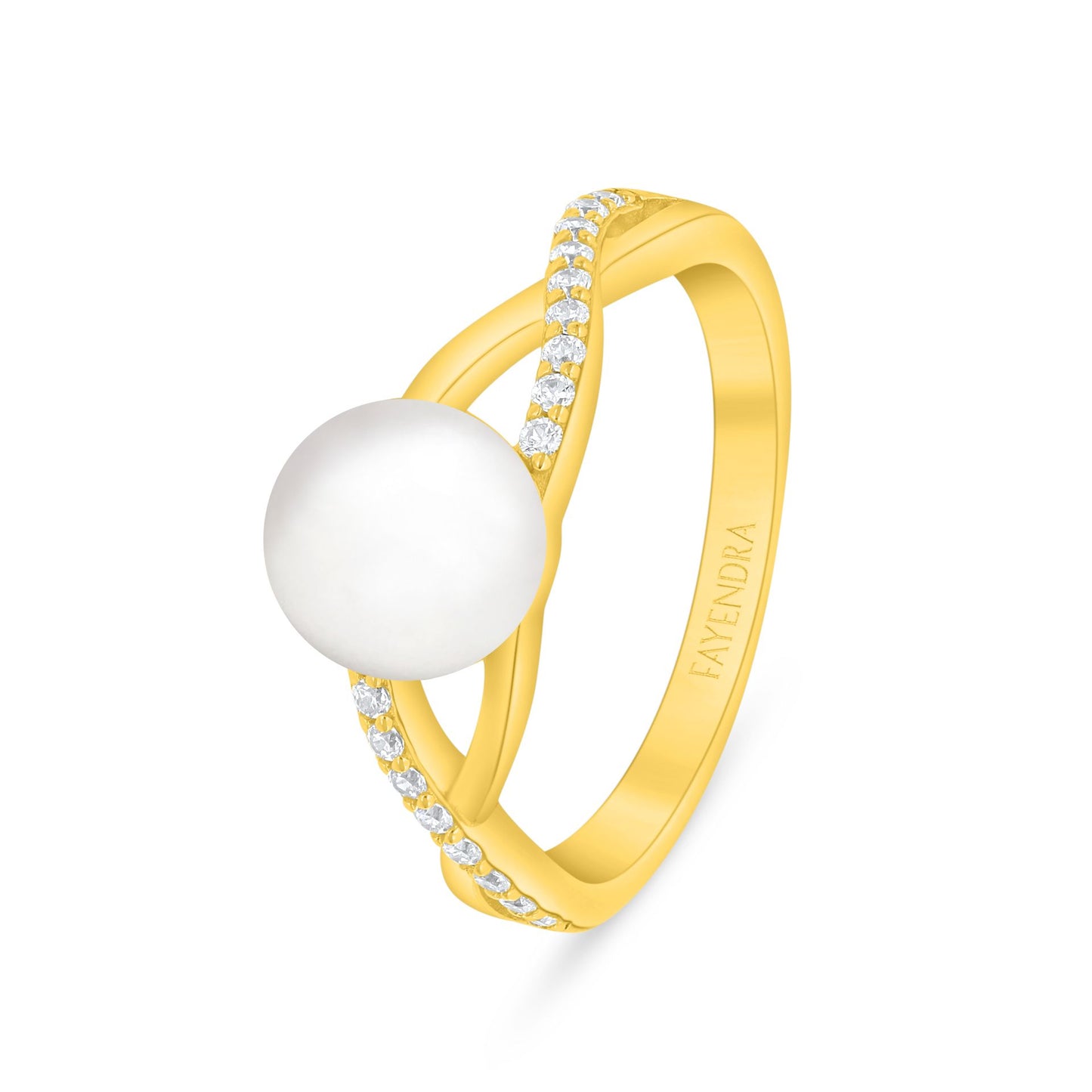 Sterling Silver 925 Ring Golden Plated Embedded With Natural White Pearl And White Zircon