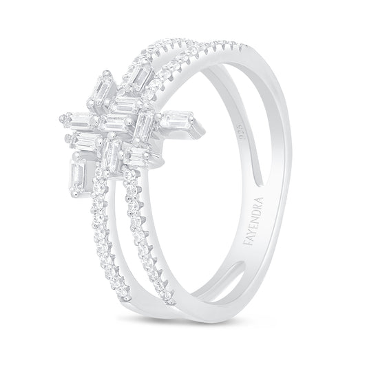 Sterling Silver 925 Ring Rhodium Plated Embedded With White Zircon