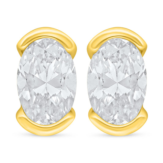 Sterling Silver 925 Earring Golden Plated Embedded With White Zircon