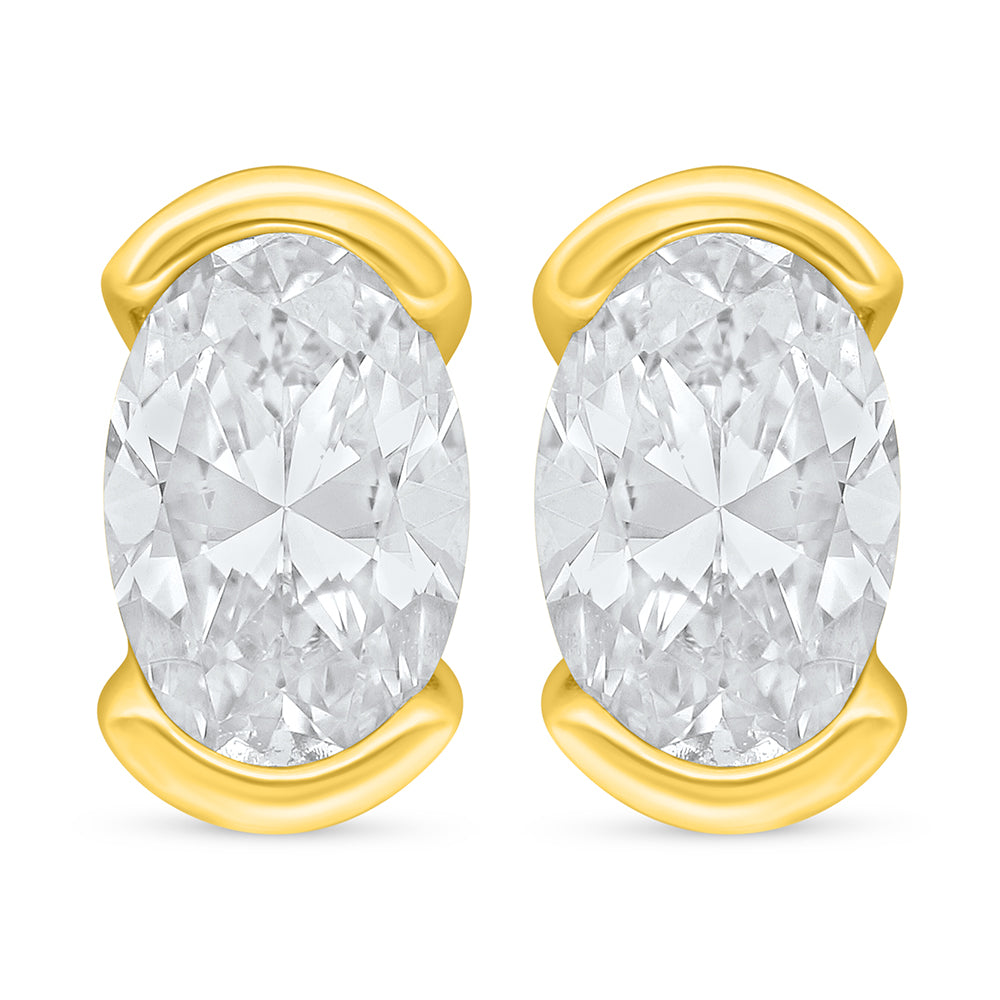 Sterling Silver 925 Earring Golden Plated Embedded With White Zircon