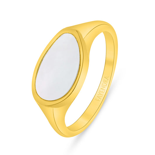 Sterling Silver 925 Ring Golden Plated Embedded With White Shell