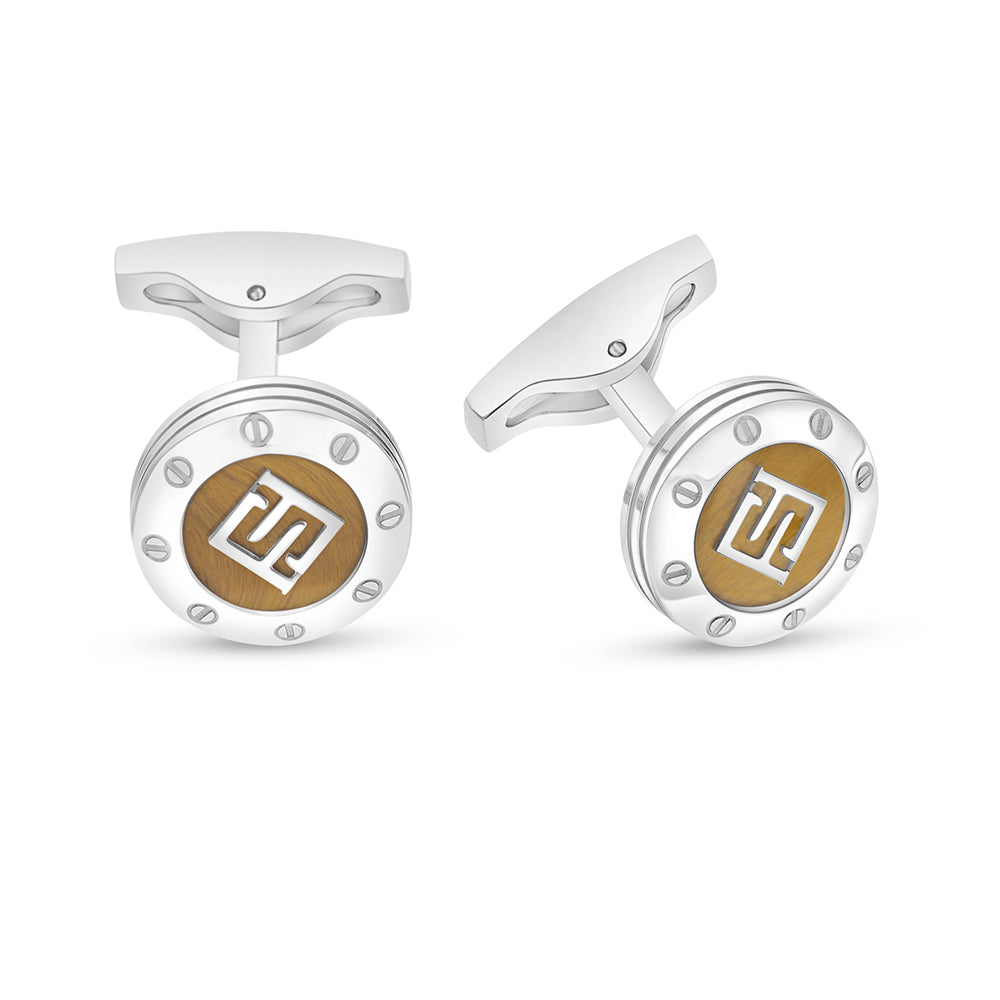 كبك ستانلس ستيل لون فضي عيار L316 مرصع احجار عين النمر اصفر Shiny Steel