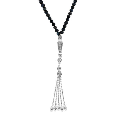 Rosary 99 Sterling Silver 925 Set Oxidized Embedded With Blue Tiger Eye Bead 06 ML LOGO