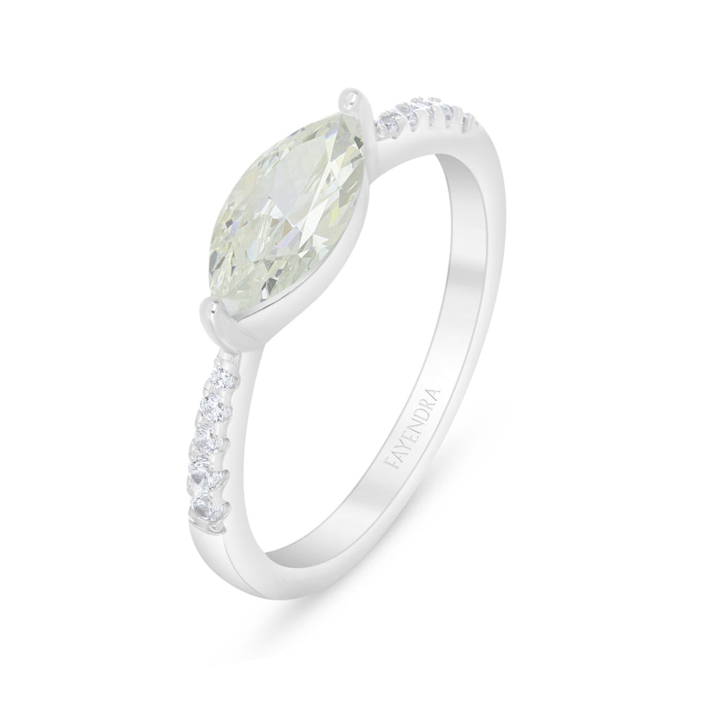 Sterling Silver 925 Ring Rhodium Plated Embedded With Diamond Zircon And White Zircon