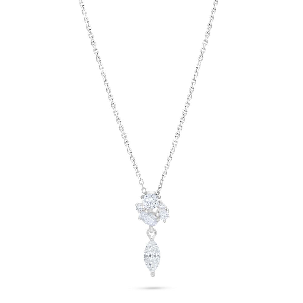Sterling Silver 925 Necklace Rhodium Plated Embedded With White Zircon
