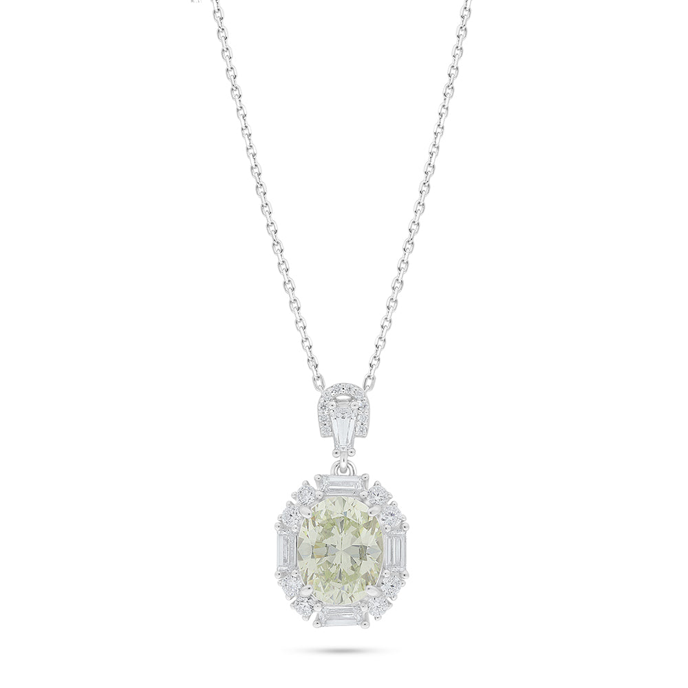 Sterling Silver 925 Necklace Rhodium Plated Embedded With Diamond Zircon And White Zircon