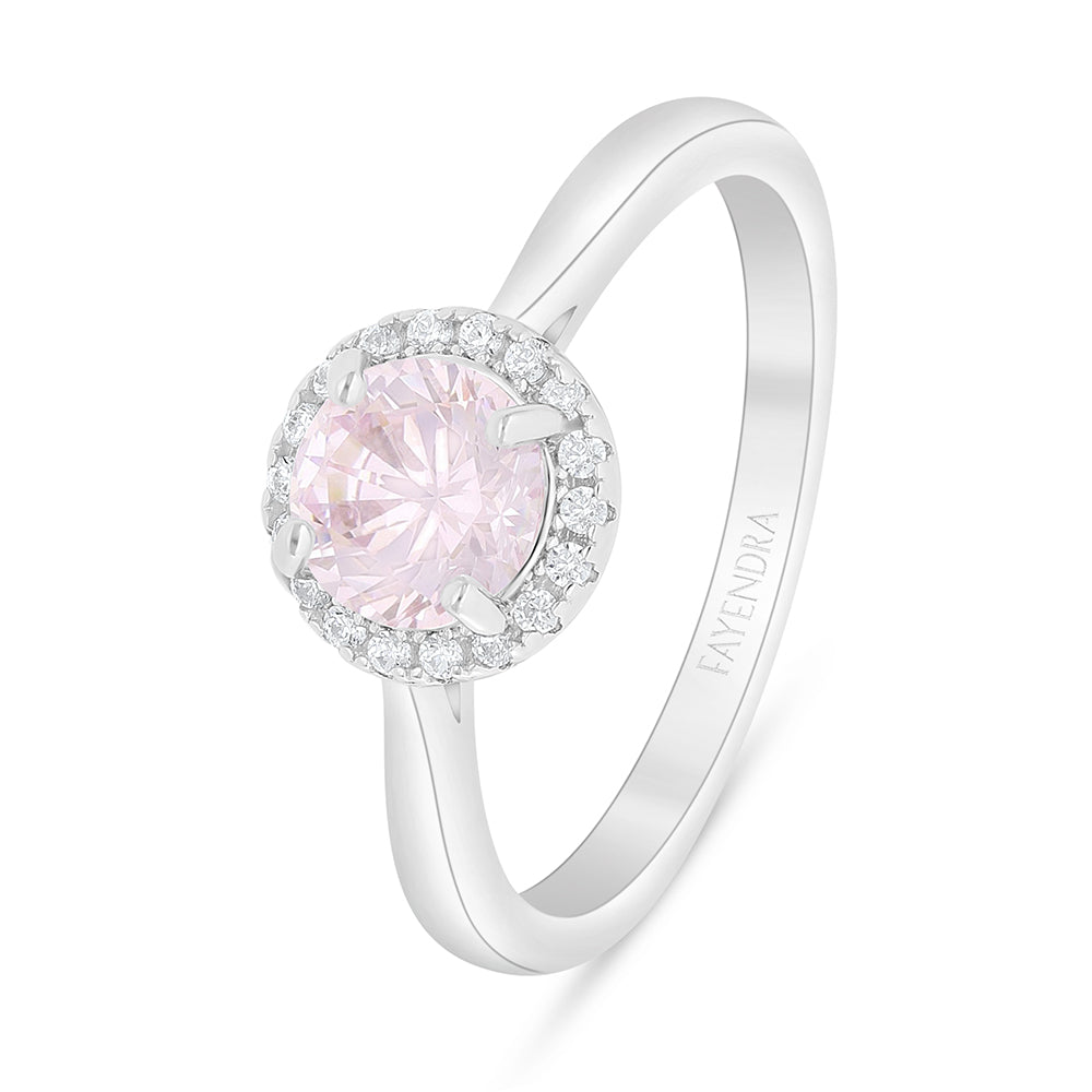 Sterling Silver 925 Ring Rhodium Plated Embedded With Pink Zircon And White Zircon