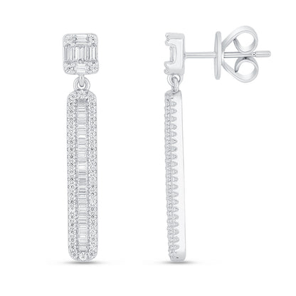 Sterling Silver 925 Earring Rhodium Plated Embedded With White Zircon