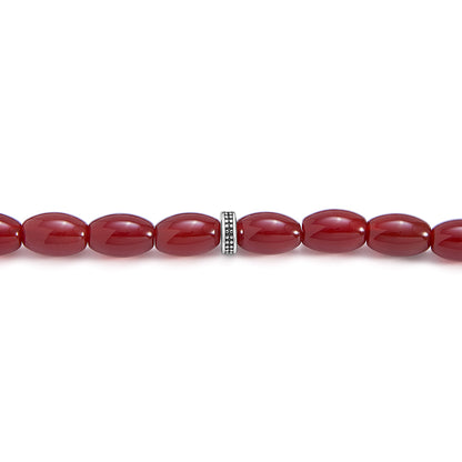 Rosary 33 Dark Red Agate, Olive Cabochon, 8*12 mm With Stainless Steel 316L Set Silver And Black Plated