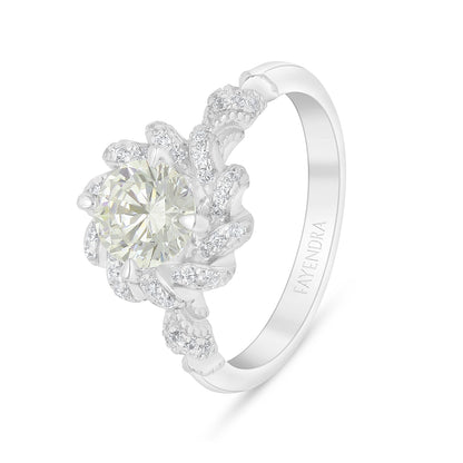 خاتم من الفضة الخالصة عيار 925 مطلي روديوم مرصع بالزركون الكناري الالماسي و فص ابيض