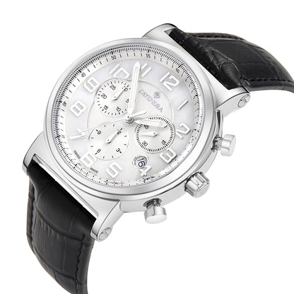 Stainless Steel 316L Watch Silver Color Black Leather For Men - WHITE MOP DIAL