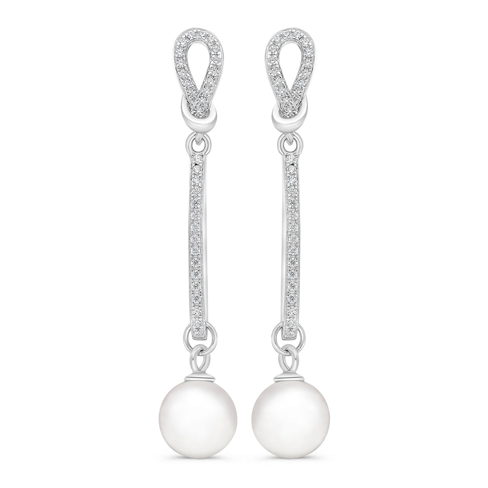 اقراط من الفضة الخالصة عيار 925 مطلية روديوم مرصعة لولو ابيض طبيعي و فص ابيض