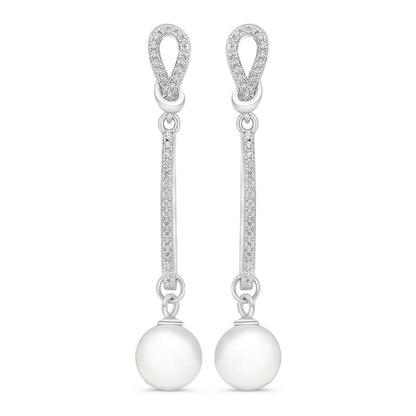 اقراط من الفضة الخالصة عيار 925 مطلية روديوم مرصعة لولو ابيض طبيعي و فص ابيض