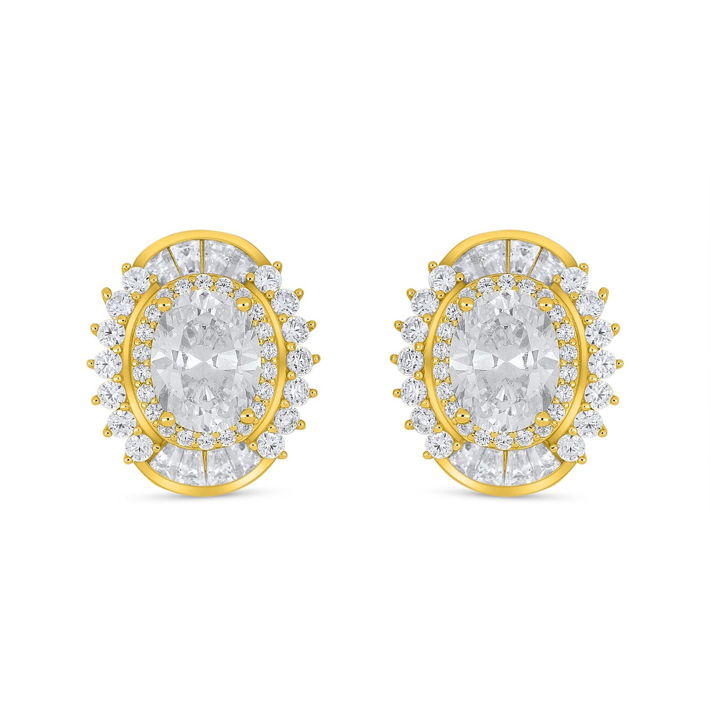Sterling Silver 925 Earring Golden Plated Embedded With Diamond Zircon And White Zircon