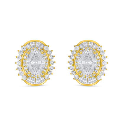 Sterling Silver 925 Earring Golden Plated Embedded With Diamond Zircon And White Zircon