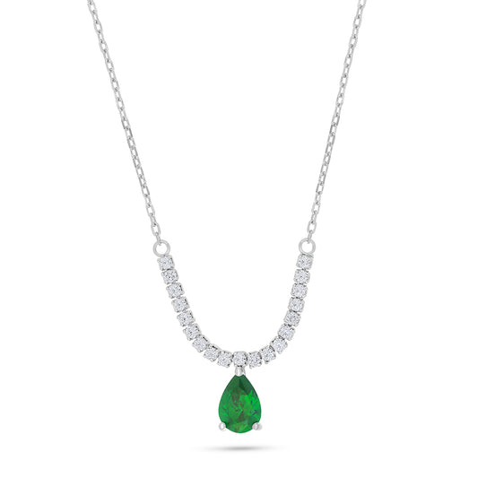 Sterling Silver 925 Necklace Rhodium Plated Embedded With Emerald Zircon And White Zircon