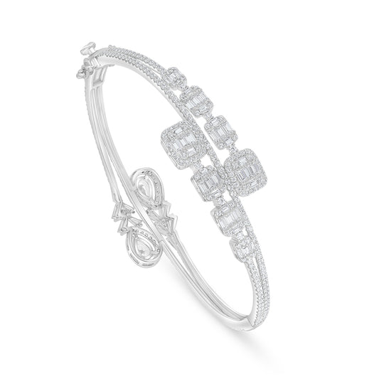 Sterling Silver 925 Bangle Rhodium Plated Embedded With White Zircon Size 6