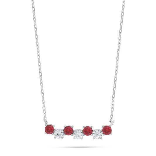 Sterling Silver 925 Necklace Rhodium Plated Embedded With Ruby Corundum And White Zircon