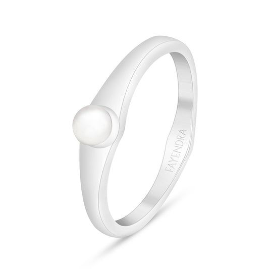 Sterling Silver 925 Ring Rhodium Plated Embedded With Natural White Pearl