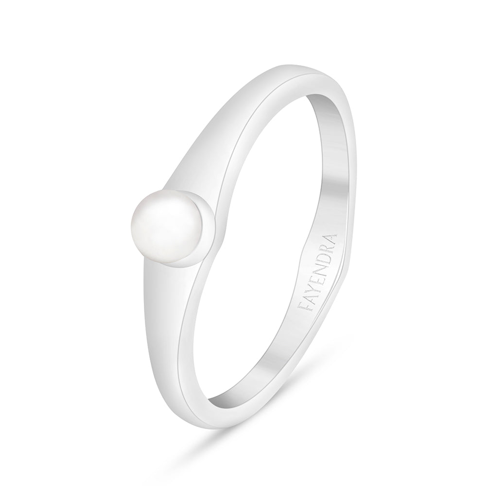 Sterling Silver 925 Ring Rhodium Plated Embedded With Natural White Pearl