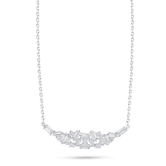 عقد من الفضة الخالصة عيار 925 مطلي روديوم مرصع فص ابيض