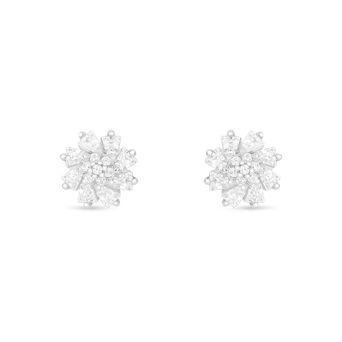 Sterling Silver 925 Earring Rhodium Plated Embedded With White Zircon