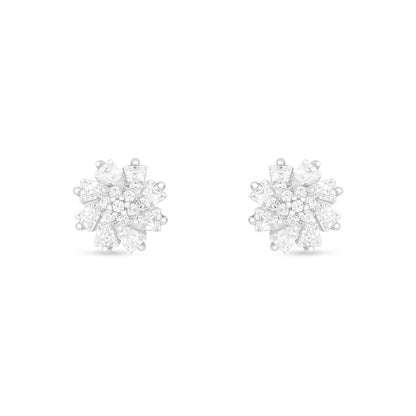 Sterling Silver 925 Earring Rhodium Plated Embedded With White Zircon