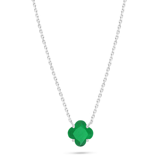 Sterling Silver 925 Necklace Rhodium Plated Embedded With Emerald Zircon
