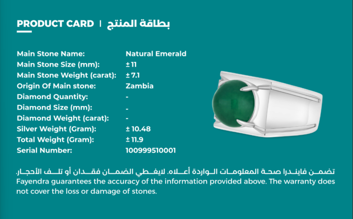 Sterling Silver 925 Men Ring Rhodium Plated Embedded With Natural Emerald