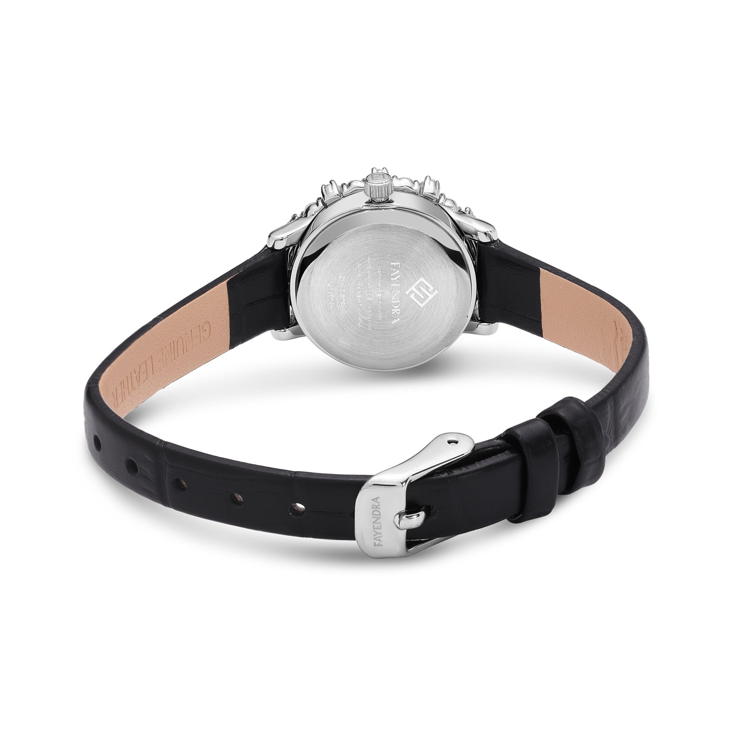 Stainless Steel 316 Watch Silver Color Black Leather Embedded With White Zircon - BLACK MOP DIAL