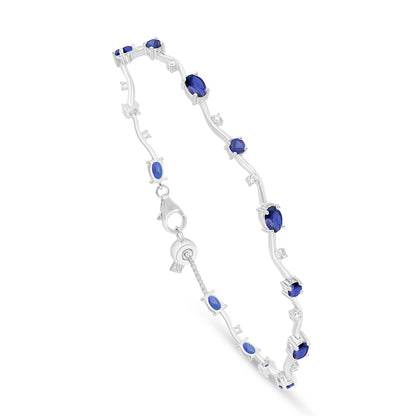 اسورة من الفضة الخالصة عيار 925 مطلية روديوم مرصعة زفير كروندوم و فص ابيض