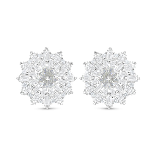 Sterling Silver 925 Earring Rhodium Plated Embedded With White Zircon