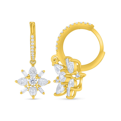 Sterling Silver 925 Earring Golden Plated Embedded With White Zircon