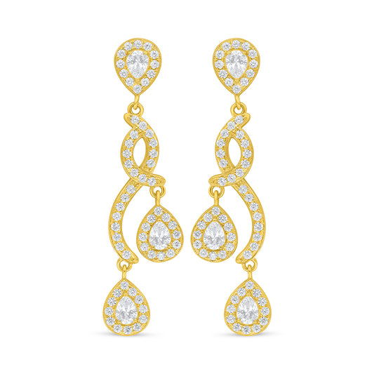 Sterling Silver 925 Earring Golden Plated Embedded With White Zircon