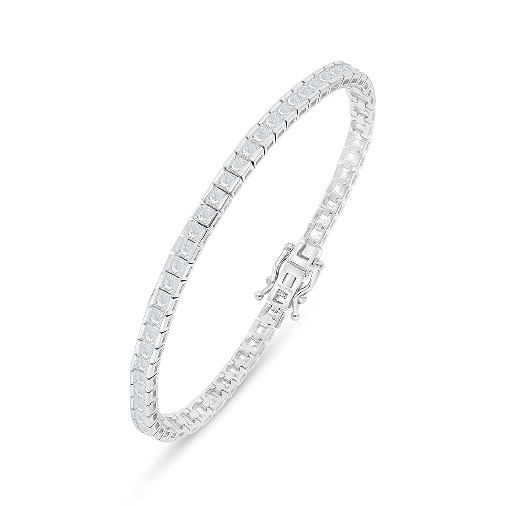 Sterling Silver 925 Bracelet Rhodium Plated Embedded With White Zircon