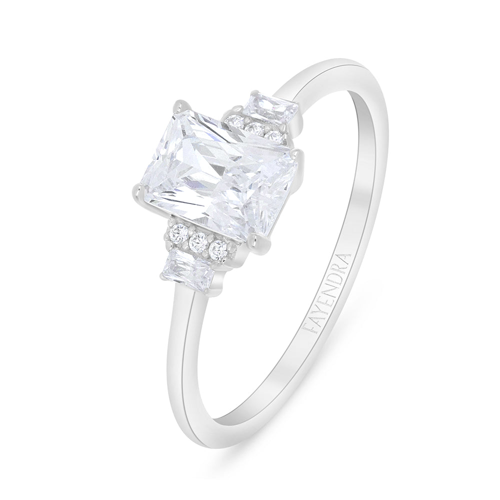 Sterling Silver 925 Ring Rhodium Plated Embedded With White Zircon