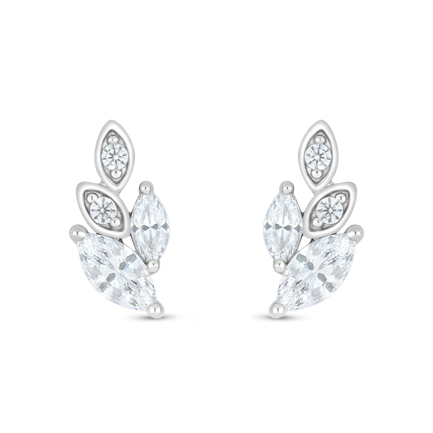 Sterling Silver 925 Earring Rhodium Plated Embedded With White Zircon