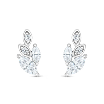 Sterling Silver 925 Earring Rhodium Plated Embedded With White Zircon