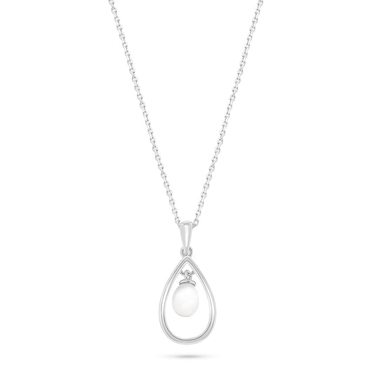 Sterling Silver 925 Necklace Rhodium Plated Embedded With Natural White Pearl