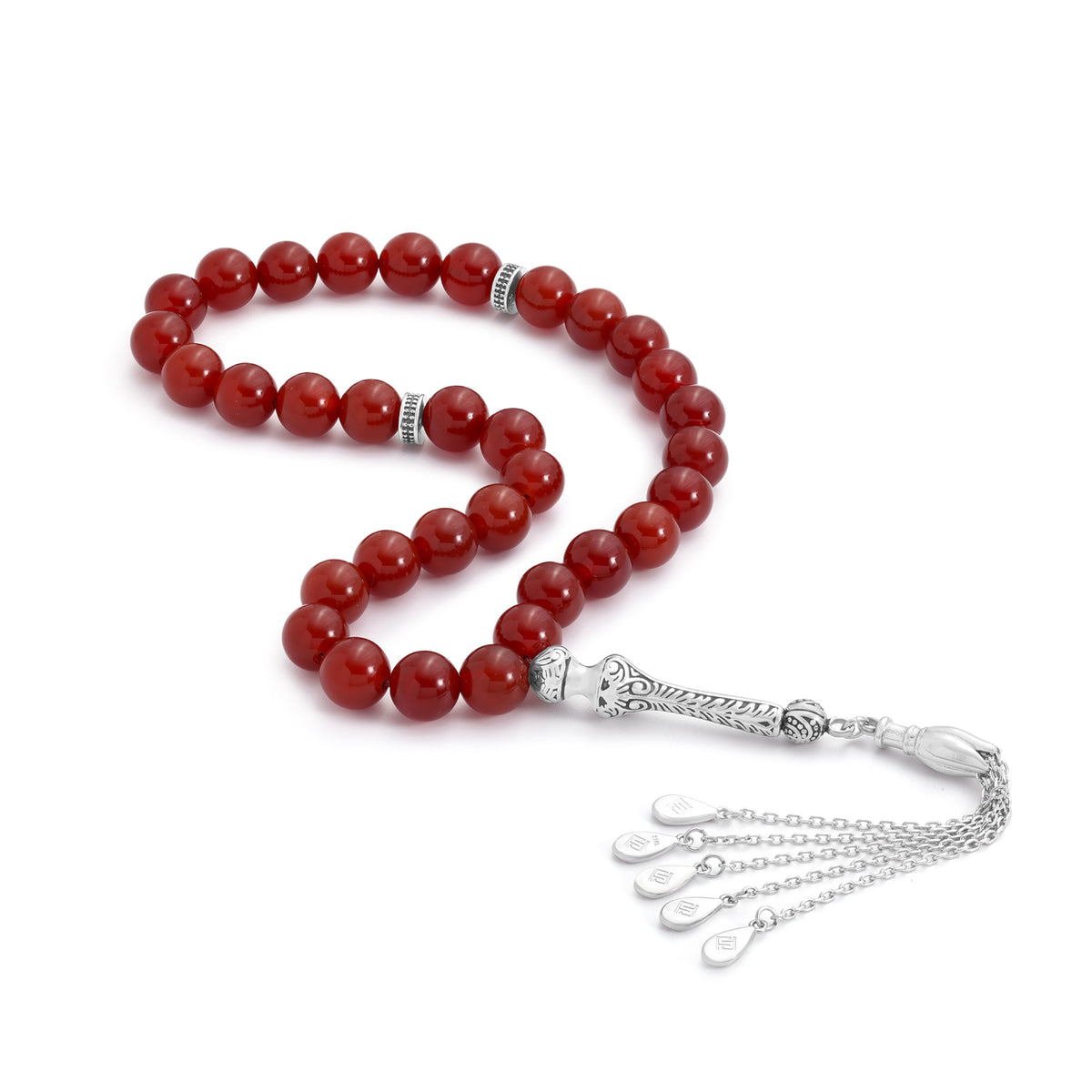 Rosary 33 Dark Red Agate Cabochon 10 mm With Stainless Steel 316L Set Silver And Black Plated