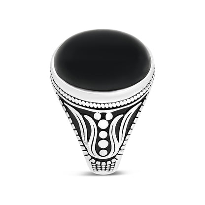 Sterling Silver 925 Ring Rhodium Plated Black Agate For Men