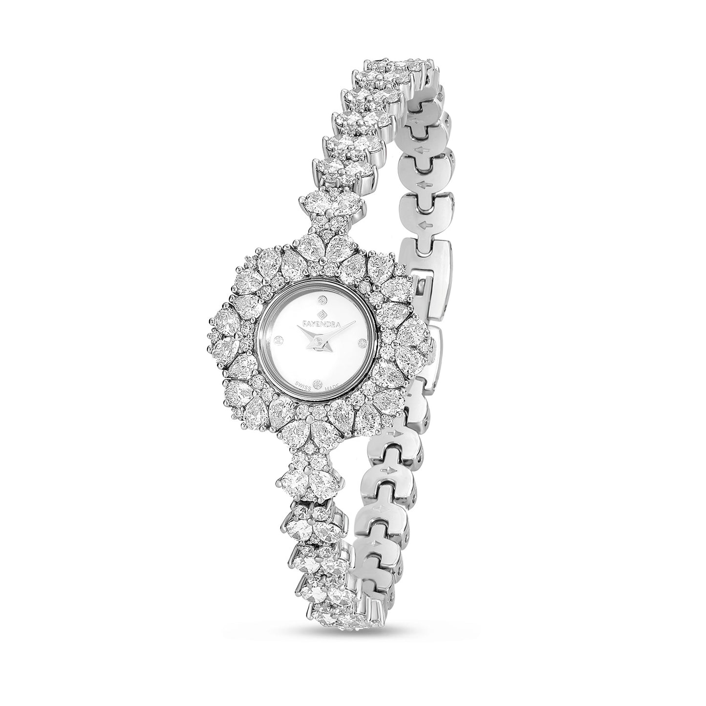Stainless Steel 316L Watch Silver Color Embedded With Diamond Zircon And White Zircon - WHITE MOP DIAL