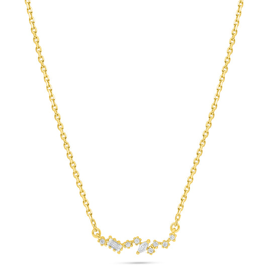 Sterling Silver 925 Necklace Golden Plated Embedded With White Zircon