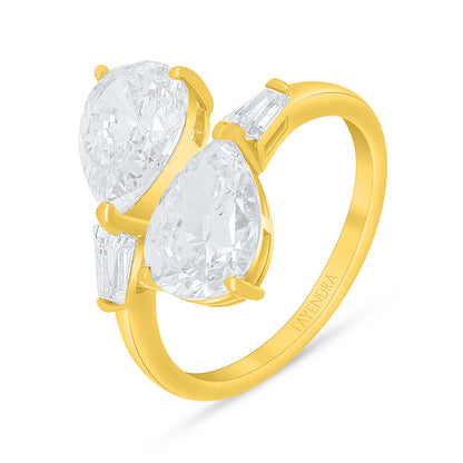 Sterling Silver 925 Ring Golden Plated Embedded With Diamond Zircon And White Zircon