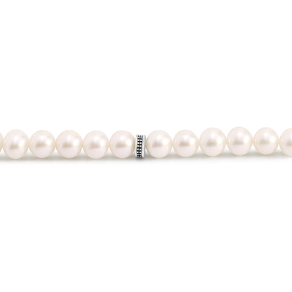 Rosary 33 Natural White Pearl Round Bead 8-9 mm With Stainless Steel 316L Set Silver And Black Plated