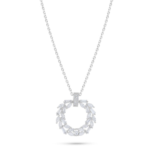 Sterling Silver 925 Necklace Rhodium Plated Embedded With White Zircon