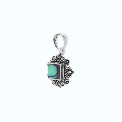 Sterling Silver 925 Pendant Embedded With Natural Blue Shell And Marcasite Stones