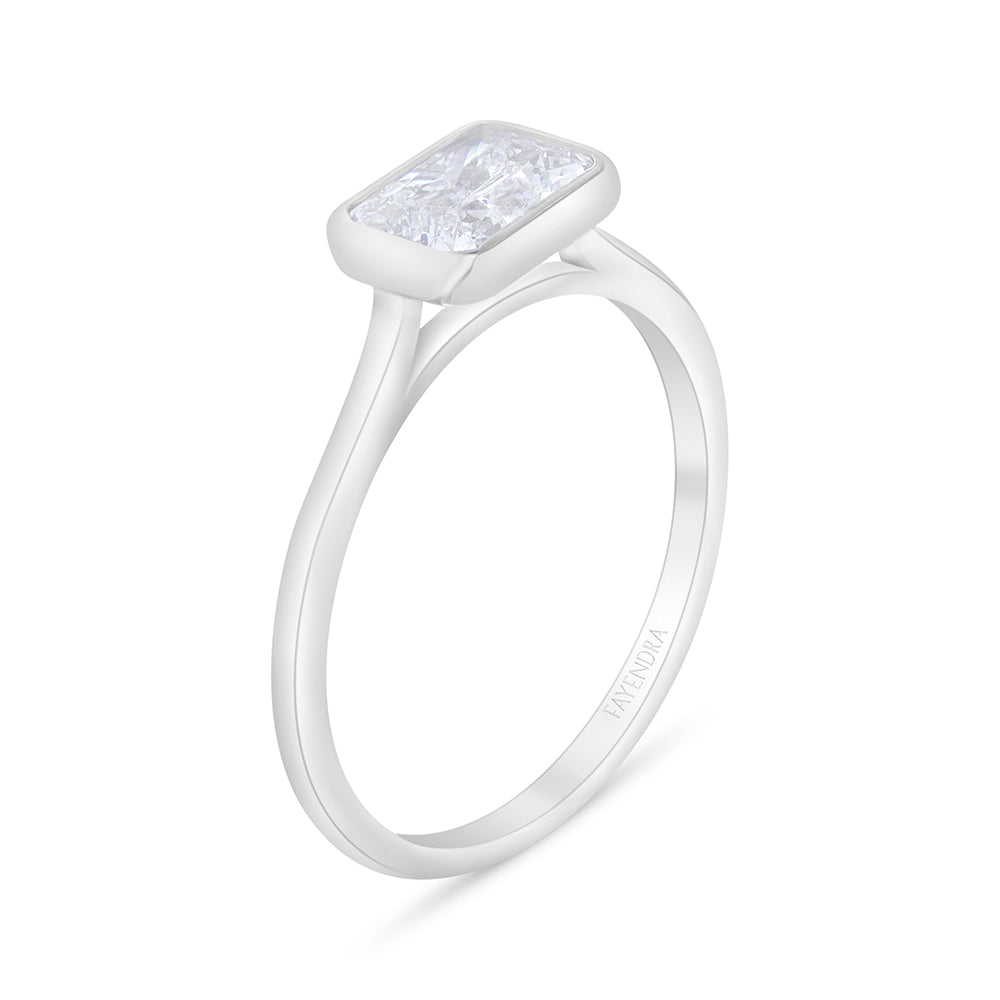 Sterling Silver 925 Ring Rhodium Plated Embedded With White Zircon